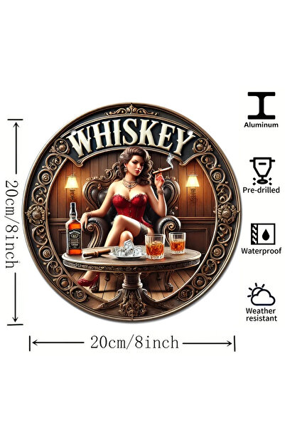 HELLOYOUNG لوحة ويسكي معدنية متينة بتصميم كلاسيكي من الألومنيوم، مقاس 20×20 س...