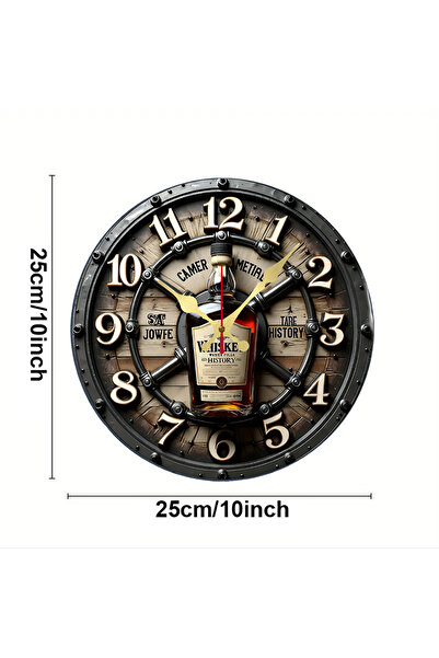 Choice 10 inch GZ-WYT09110042 Vintage Whiskey Wooden Round Silent Hanging Wall Clock, Suitable For Living R