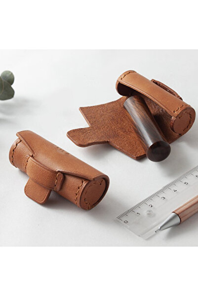 Choice علبة تخزين طوابع جلدية بنية داكنة، حقيبة تخزين أسطوانية ثلاثية الأبعاد...