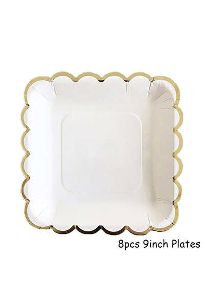 Choice10 طقم أدوات مائدة أبيض مربع الشكل مقاس 9 بوصات، مكون من 8 قطع، للاستخد...