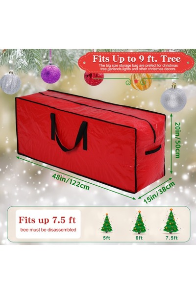 Choice 122cm red Christmas Tree Storage Bag for Up to 228.6cm Disassembled Trees with Reinforced Handles &