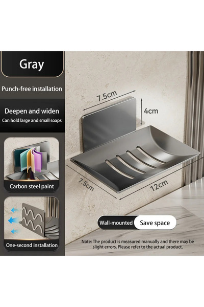 Choice Gray 1pc Black Carbon Steel Soap Box, Non Perforated Wall Mounted Bath...