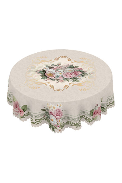 Choice مفرش طاولة دائري (152 سم) H067 قطعة واحدة بنقشة زهور الأقحوان الوردية ذات الطابع الكلاسيكي، أنيق ورومانسي على الطراز الفرنسي