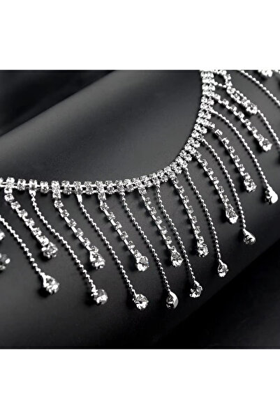 Choice شريط فضي مزين بشرابة مرصعة بأحجار الراين، بطول ياردة واحدة، مزين بشراب...