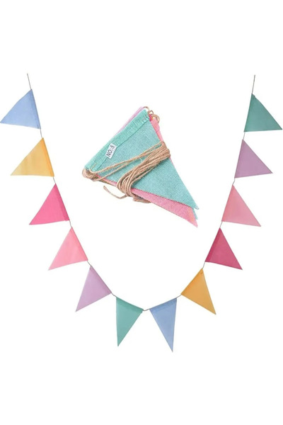 Choice 4M 1PC Vintage Colorful Burlap Linen Bunting Flags Pennant For Happy B...