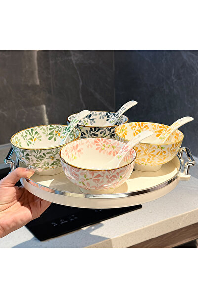 Choice طقم أوعية سيراميك مكون من 4 قطع، مقاس 4.5 بوصة، بنقشة زهور تناسب الفصو...