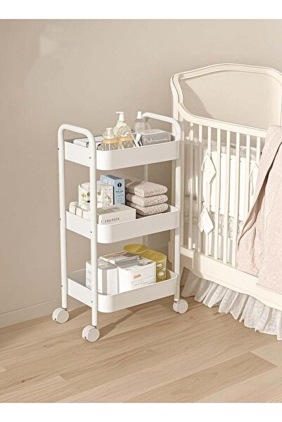 Generic عربة تخزين أطفال متحركة من الفولاذ بالكامل بثلاثة أرفف