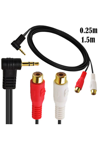 BSN 1.5m black 90 Degree Right-Angled 3.5mm Gold 1/8 Stereo Mini Jack Male to 2 Female RCA Adapter Audio