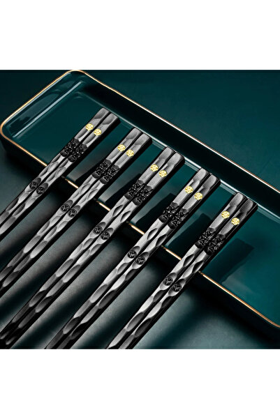 Choice Black 5Pcs Reusable Chinese Chopsticks Food Sushi Sticks Alloy Non Slip Dishwasher Safe Bamboo Shape