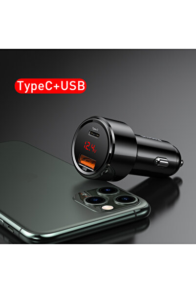 Baseus شاحن سيارة أسود بقوة 45 واط، منفذ USB واحد ومنفذ Type-C واحد، يدعم الشحن السريع PD و QC 4.0 و 3.0 و SCP و AFC، متوافق مع أجهزة iPhone