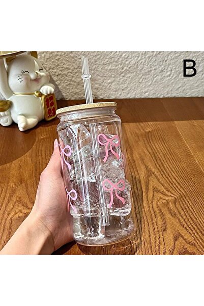 Choice أكواب بلاستيكية وردية اللون سعة 500 مل مع أغطية وماصات قابلة لإعادة الاستخدام، كوب أنيق مزين بفيونكة لشرب القهوة.