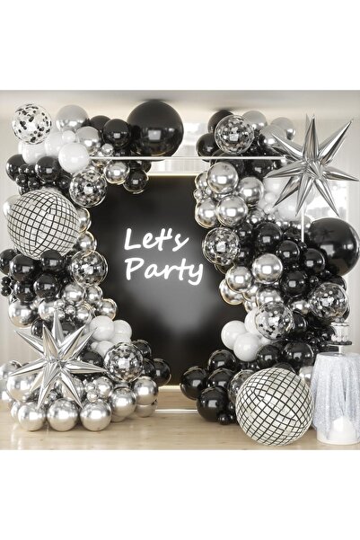 Choice كما في الصورة، 135 قطعة من بالونات الزينة الفضية والسوداء والبيضاء، قوس بالونات كرة الديسكو