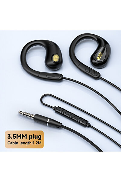 Choice سماعة أذن رياضية سلكية 3.5 ملم/Type-C سوداء اللون، مزودة بخطاف للأذن، ...