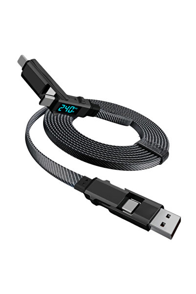 Choice كابل شحن سريع متعدد المنافذ بطول 1 متر، أسود اللون، مزود بشاشة عرض رقم...