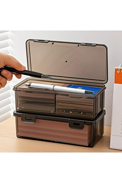 Choice 2pcs Black Transparent Plastic Storage Box with Lid for Pens, Pencils, Markers, School Supplies & Of