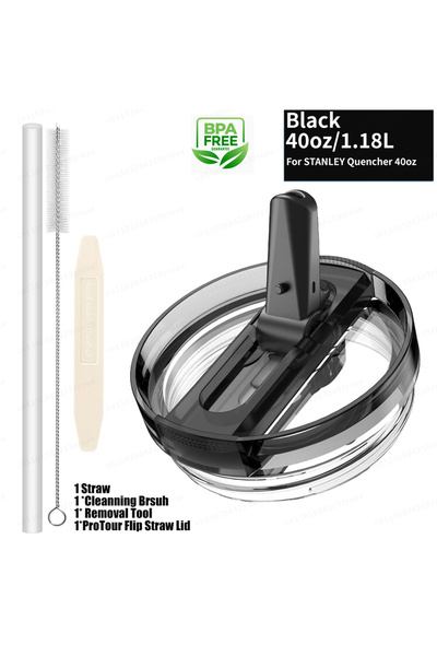 Choice غطاء بديل أسود مانع للتسرب بسعة 40 أونصة، مزود بماصة قابلة للطي، مناسب...