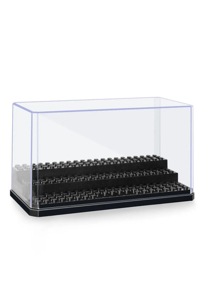 Choice 10705-B The Transparent Acrylic Stepped Display Box Has a Black Building Block Particle Base at the