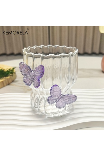 Choice 201-300ml Purple Handmade 3D Butterfly Glass Cups - Elegant Striped Co...