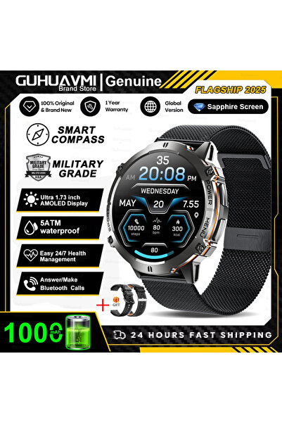 Choice علبة أصلية، حزام شبكي أسود، ساعة ذكية ببطارية 1000 مللي أمبير، مقاومة ...