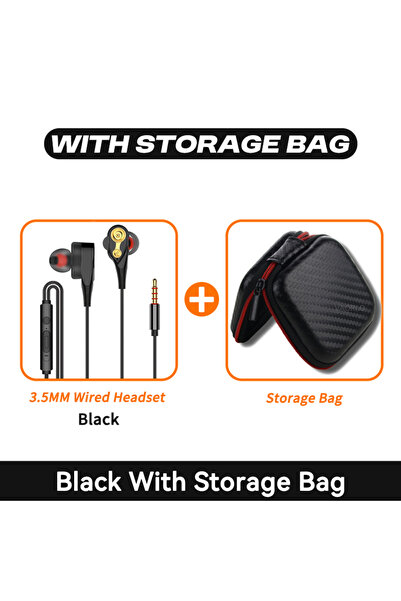 Choice سماعات رأس سوداء مع حقيبة، ملف متحرك مزدوج، منفذ AUX 3.5 ملم مع ميكروف...