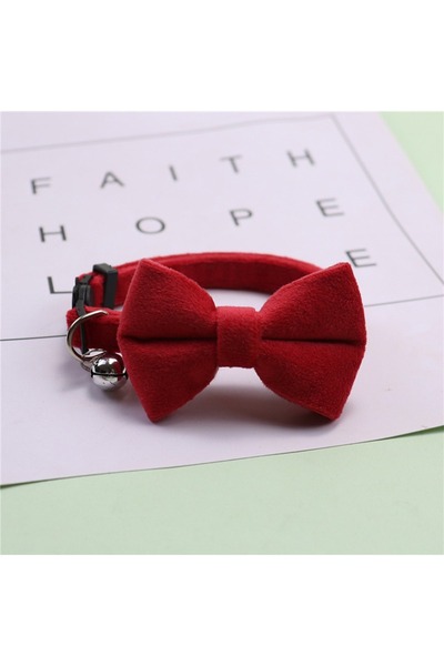 Choice red Cat Velvet Collar Solid Color Bowknot Puppy Chihuahua Collars with Bell Adjustable Safety Buckle