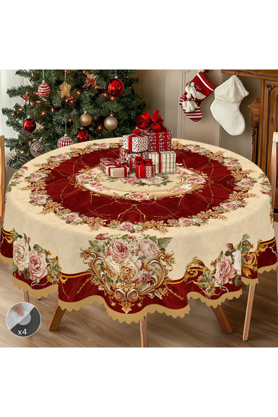 Choice مفرش طاولة دائري (180 سم) H088 قطعة واحدة بنمط زهور كلاسيكي، بنقشة رخا...