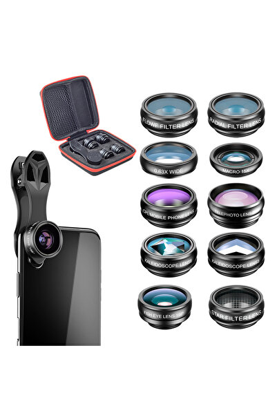 Choice 10 IN 1 LENS APEXEL Phone lens kit universal 10 in 1 Fisheye Wide Angle macro Lens CPL Filter Kaleid