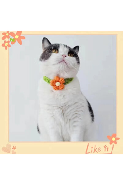 Choice orange flower Kawaii Crochet Dog Cat Collar Adjustable Wool Necklace Flowers Pet Neck Accessories Pu