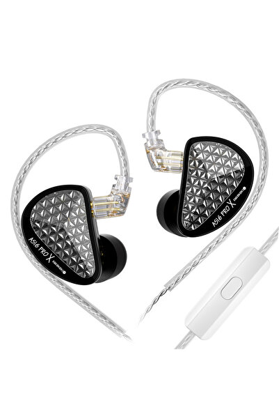 Choice سماعة أذن سوداء مزودة بميكروفون KZ AS16 PRO X 16BA، سماعة رأس داخل الأ...