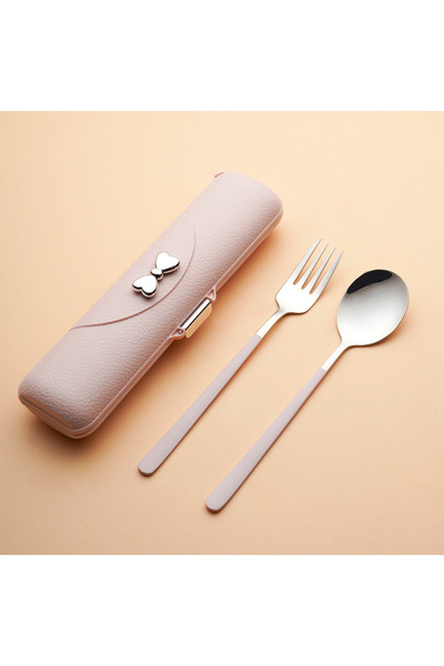 Choice طقم أدوات مائدة محمولة من قطعتين باللونين الوردي والفضي، مصنوع من الفو...