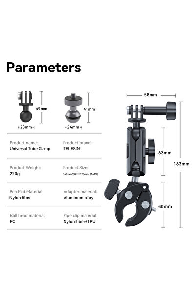 Choice مشبك تثبيت كاميرا TELESIN البلاستيكي للدراجات النارية والدراجات الهوائ...