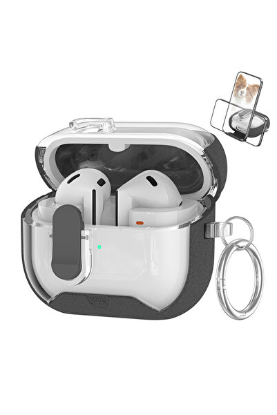 Choice جراب قفل آمن رمادي اللون لسماعات Galaxy Buds 3/3Pro، مزود بحامل للهاتف...