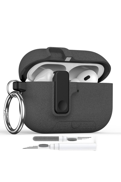 Choice جراب سماعات AirPods Pro 3 رمادي ناعم مع قلم، تصميم جديد مع حامل للهاتف.