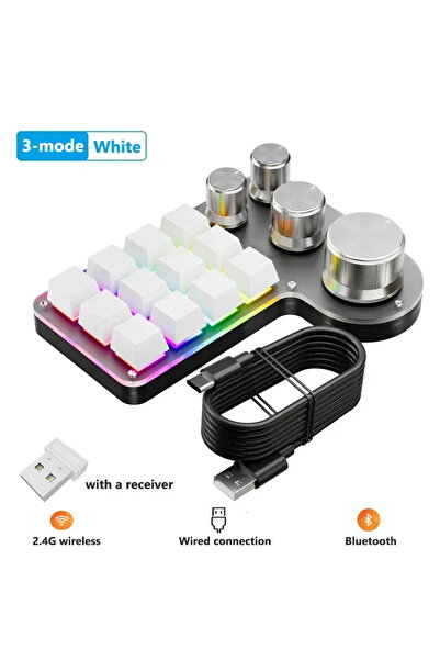 GGBEE 3-mode White 12 Keys 4 Knobs Programming Macro Custom Keyboard RGB Gami...