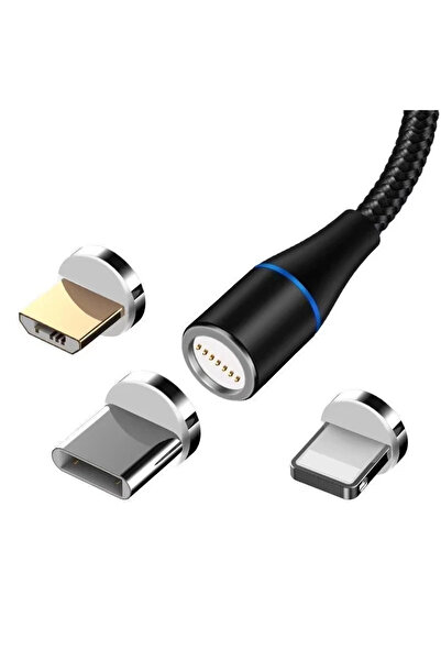 Choice كابل شحن مغناطيسي USB أسود بطول مترين، شاحن 3 في 1، كابل شحن سريع 3 أمبير يدعم نقل البيانات