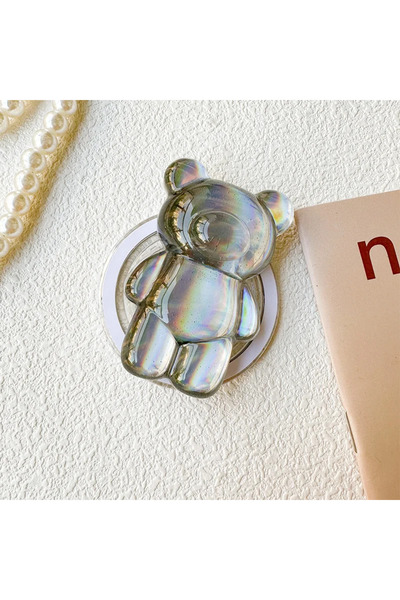 Choice حامل هاتف مغناطيسي بتصميم دب ليزري رمادي كرتوني لطيف، يدعم MagSafe لأج...