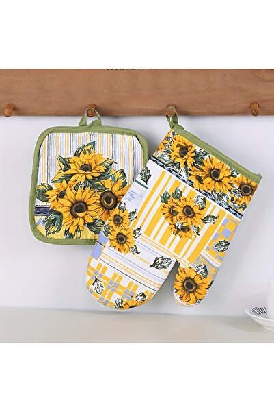 Choice Yellow 2pcs Sunflower Printed Kitchen Gloves with Comfortable Pad Design for Cooking, Baking, Garden