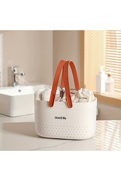 Choice سلة استحمام بيضاء محمولة، حقيبة تخزين بلاستيكية منظمة بمقابض، صندوق أد...