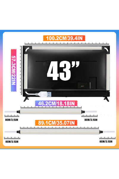 Choice إضاءة خلفية LED ذكية للتلفزيون مقاس 43 بوصة تعمل بجهد 5 فولت عبر منفذ ...