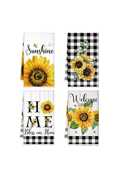 Choice 4 قطع من مناشف المطبخ مطبوع بزهرة عباد الشمس، مصنوعة من الألياف الدقيق...