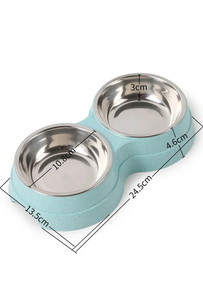Choice Blue Double Pet Bowls Dog Food Water Feeder Stainless Steel Pet Drinki...