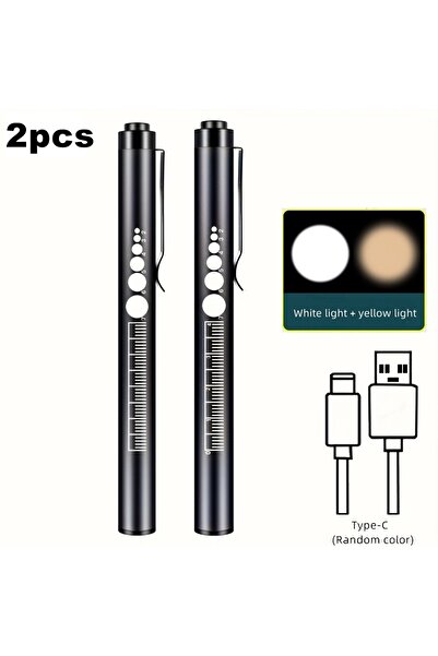 Choice أسود - قطعتان / مصباح يدوي صغير 2 في 1 LED قابل لإعادة الشحن عبر USB، مناسب للإسعافات الأولية للعين، كاميرا عمل طبية