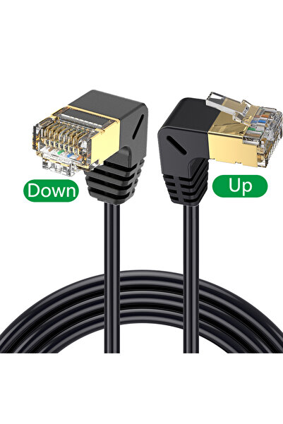 BSN 50cm Up to Down Cat8 Ethernet Cable SFTP 40Gbps 2000MHz Cat 8 RJ45 Network Lan 90 Degree Up Down Lef