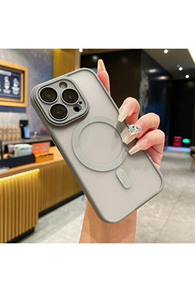 Choice جراب شحن لاسلكي مغناطيسي شفاف رمادي اللون لهاتف iPhone 15 Pro Max، متو...