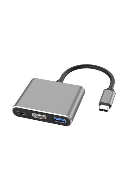Choice موزع USB 3 في 1 باللون الرمادي، موزع USB C إلى HDMI متوافق مع موزع USB 3.0 من النوع C إلى HDMI
