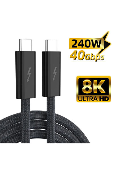 Choice كابل USB4 أسود بطول 1.8 متر، بقدرة 240 واط، من النوع C إلى النوع C، بس...