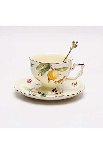 Choice طقم فناجين قهوة وصحون من السيراميك على الطراز الأوروبي، بنقشة ليمون، مناسب لشاي ما بعد الظهيرة الكلاسيكي