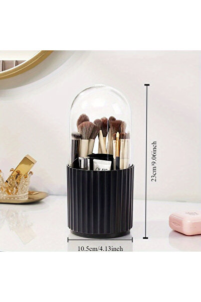 Choice حامل فرش مكياج أسود مع غطاء، منظم فرش مكياج دوار 360 درجة، مناسب لطاول...