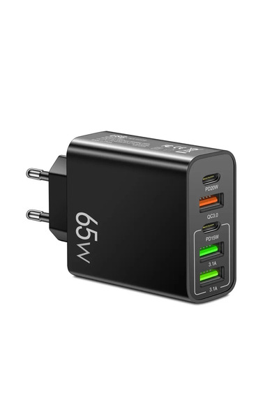 Choice شاحن سريع أسود اللون من الاتحاد الأوروبي بقوة 65 واط، يدعم الشحن السري...