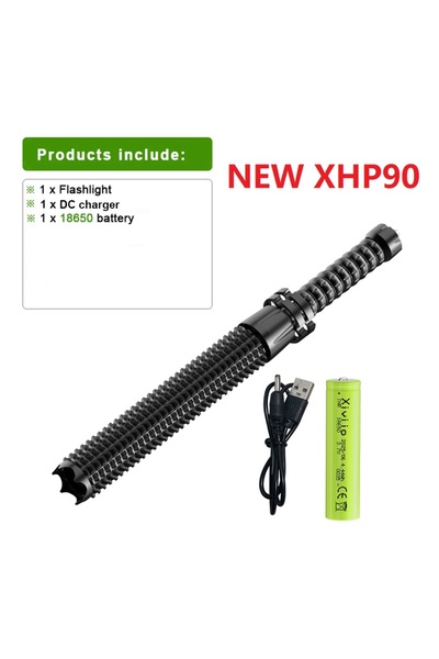 Choice بطارية XHP90-18650، مصباح يدوي قوي على شكل مضرب بيسبول XHP90 مزود بخاصية التكبير التلسكوبي للدفاع عن النفس